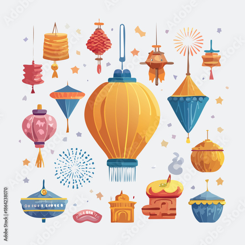 Collection of Traditional Chinese Lanterns and Festive Decorations.