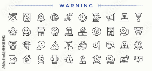 Set of Warning line icon. Pack of dangerous, caution, danger, advice, warn, signal, attention and more. Outline icons pack. Signal icon set. Vector artwork and illustration.