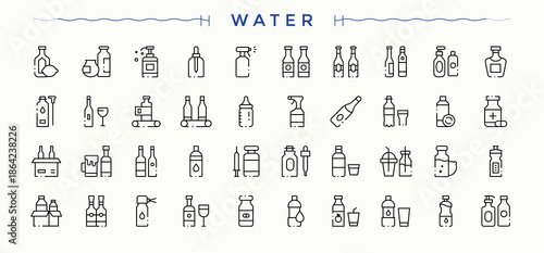 Water vector icon set. Minimalist icons collection. Containing agricultural, garden, pump, field, irrigation, irrigate. Editable stroke. Vector collection. Pump icon collection.