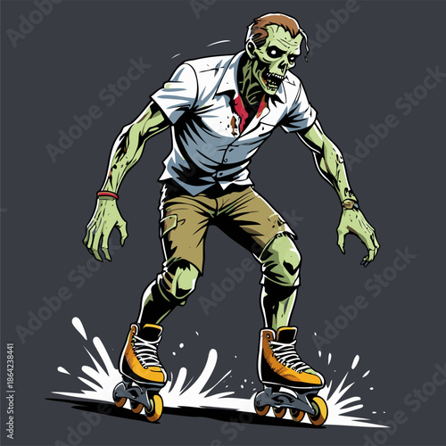 illustration of a zombie playing roller skates