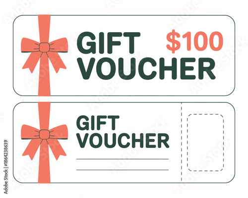 Two gift vouchers are presented, one for one hundred dollars and the other blank.