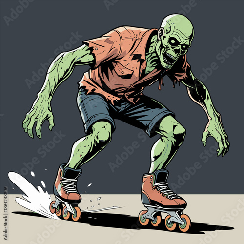 illustration of a zombie playing roller skates