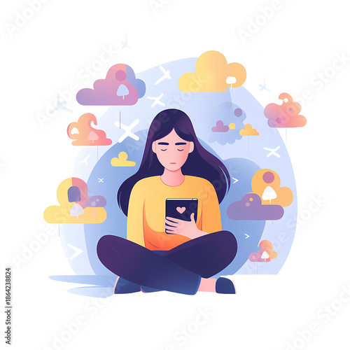 Female on White Background Using Smartphone