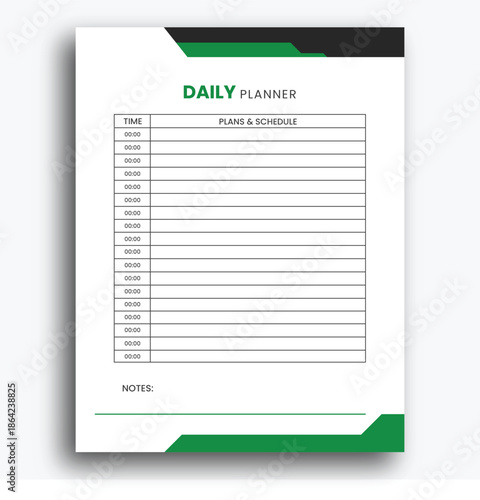 Modern Daily Planner Template with Time Slots and Notes
