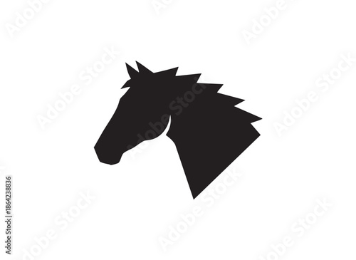 Black stallion horse head silhouette vector illustration isolated on white background as a wild animal tribal tattoo or farm logo design