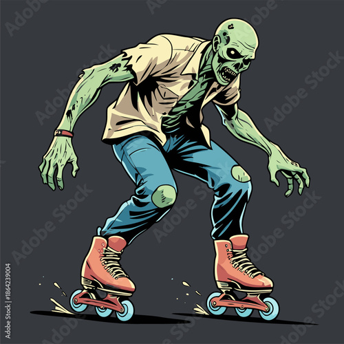 illustration of a zombie playing roller skates