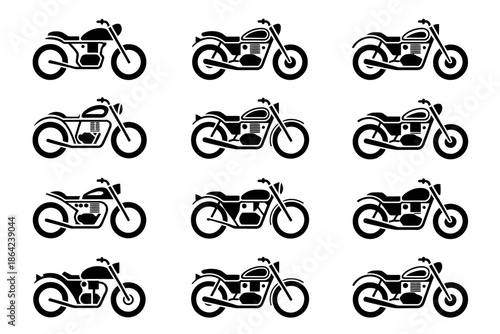 A grid displays twelve illustrations of various motorcycle designs.