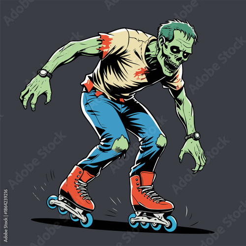 illustration of a zombie playing roller skates