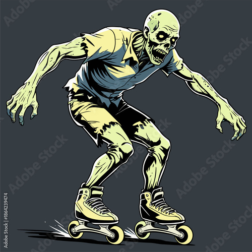illustration of a zombie playing roller skates