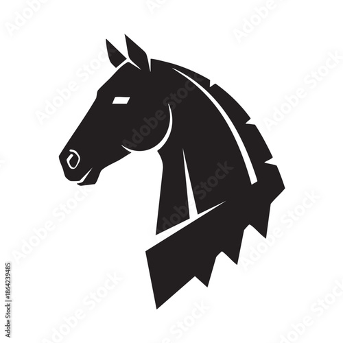 Black horse head silhouette vector illustration logo with bold mane design suitable for tattoo icon or symbol art