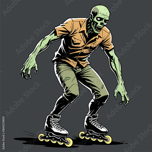 illustration of a zombie playing roller skates