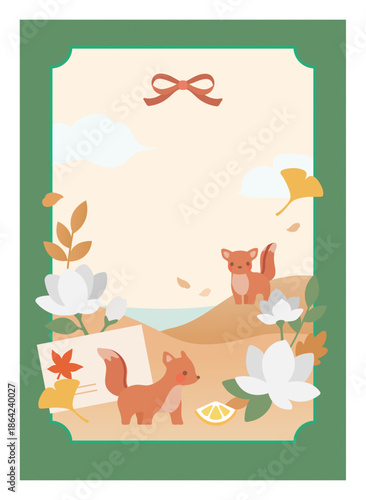 Wallpaper Mural Cute Fox Autumn Frame Vector Illustration, Fall Nature Animal Background Design, Decorative Seasonal Card and Poster Template Torontodigital.ca