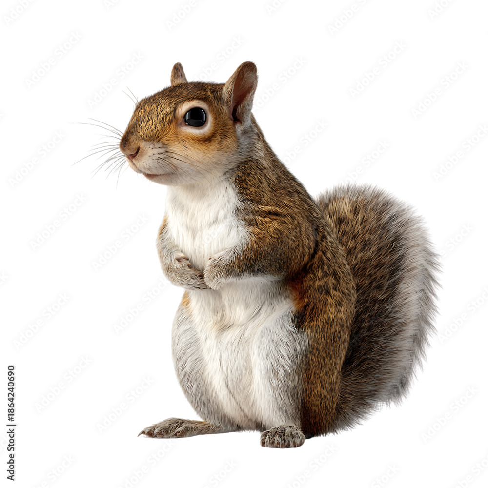Fototapeta premium Brown squirrel sitting upright on black background