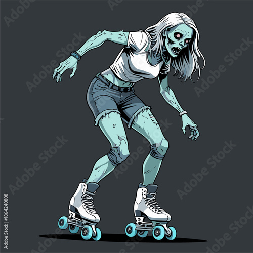 illustration of a zombie playing roller skates