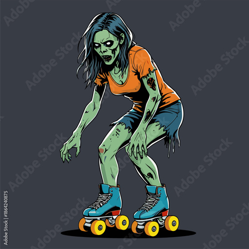 illustration of a zombie playing roller skates