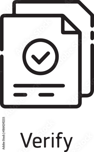 Document Verification: A minimalist icon presents a document, marked with a prominent checkmark, symbolizing validation and agreement in a crisp and clear manner.