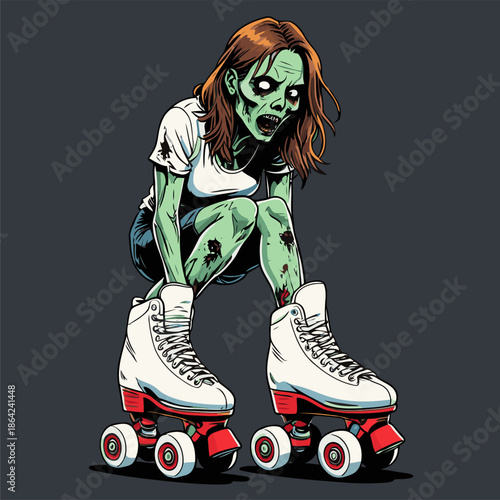 illustration of a zombie playing roller skates