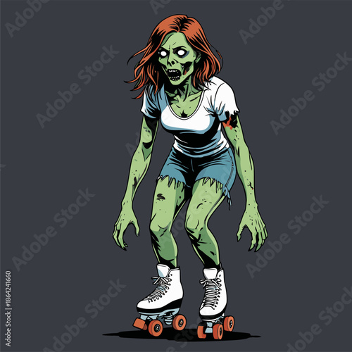 illustration of a zombie playing roller skates