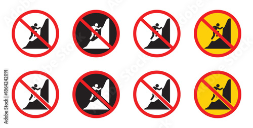 No Climbing Vector icon. Vector illustration of no climbing warning sign on white background, safety notice.