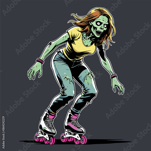 illustration of a zombie playing roller skates