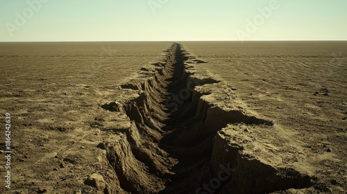 A deep and deliberate trench carved into the dry earth under a clear sky