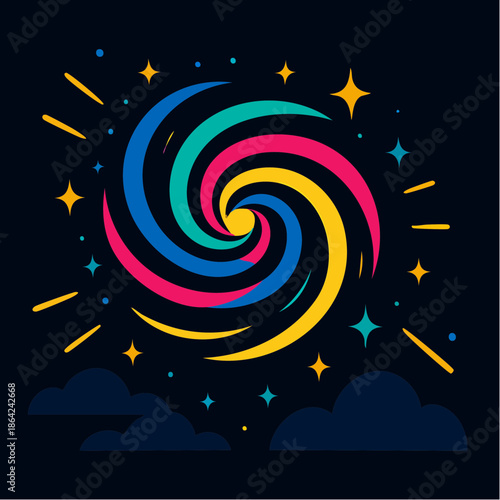 spiraling stardust in a kaleidoscope of motion where galaxies bloom and gravity dances in radiant hues