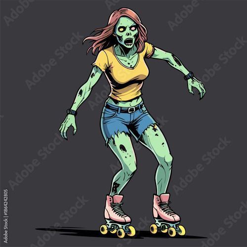 illustration of a zombie playing roller skates