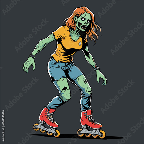 illustration of a zombie playing roller skates