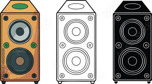Speaker sound system silhouette & Outline and illustration set isolated on transparent background