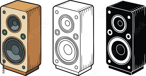 Speaker sound system silhouette & Outline and illustration set isolated on transparent background