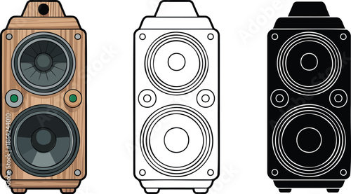 Speaker sound system silhouette & Outline and illustration set isolated on transparent background