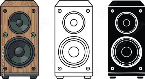Speaker sound system silhouette & Outline and illustration set isolated on transparent background