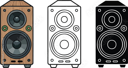 Speaker sound system silhouette & Outline and illustration set isolated on transparent background