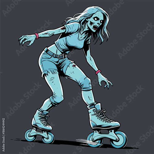 illustration of a zombie playing roller skates