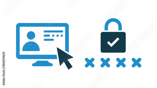 Login Screen with Secure Password in Minimalist Design and Blue Color Scheme on Simple Background for Cybersecurity