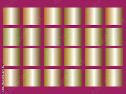 A collection of gold and brass gradient squares on a magenta background
