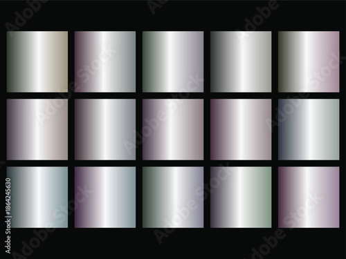 Collection of metallic gradient swatches with cool tones