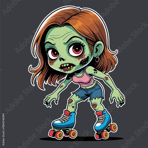 illustration of a zombie playing roller skates