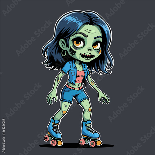 illustration of a zombie playing roller skates