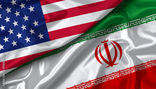 Conflict between USA and Iran represented with flags