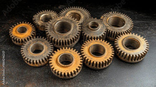 Wallpaper Mural A detailed collection of aged metallic gears and cogs with intricate teeth and threading Torontodigital.ca