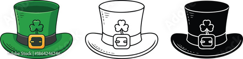 St. Patrick's Day hat silhouette & Outline and illustration set isolated on transparent background