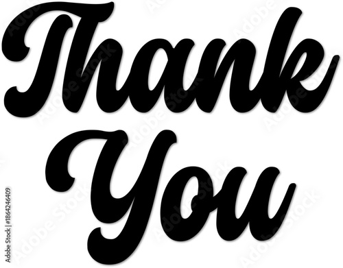 Thank You text in a retro script font bold black lettering on a white background perfect for gratitude messages and design elements