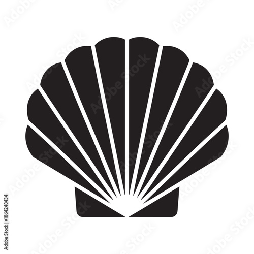 Black scallop shell silhouette on white background