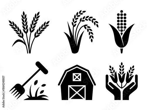 Farm tools and crops isolated on white background, Vector, illustration