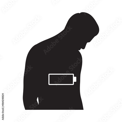 Silhouette of a person with low battery symbol on chest