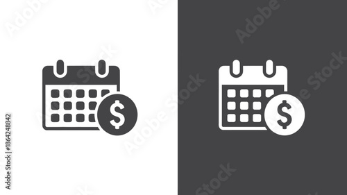 Calendar with Dollar Sign Icon in Minimalist Design with Simple Color Scheme on White and Dark Background for Financial Planning