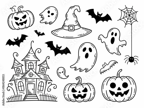 Classic halloween illustrations isolated on white background, Vector, illustration