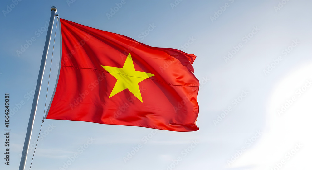 Naklejka premium The national flag of vietnam waving in the wind