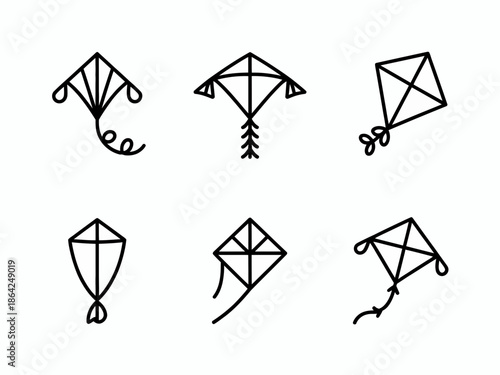 Assorted kite designs isolated on white background, Vector, illustration